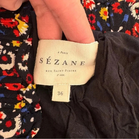 Sezane Paris Floral Mini Skirt Red Blue Ruffle Viscose Lined Size 36 Small/4 - Picture 9 of 11